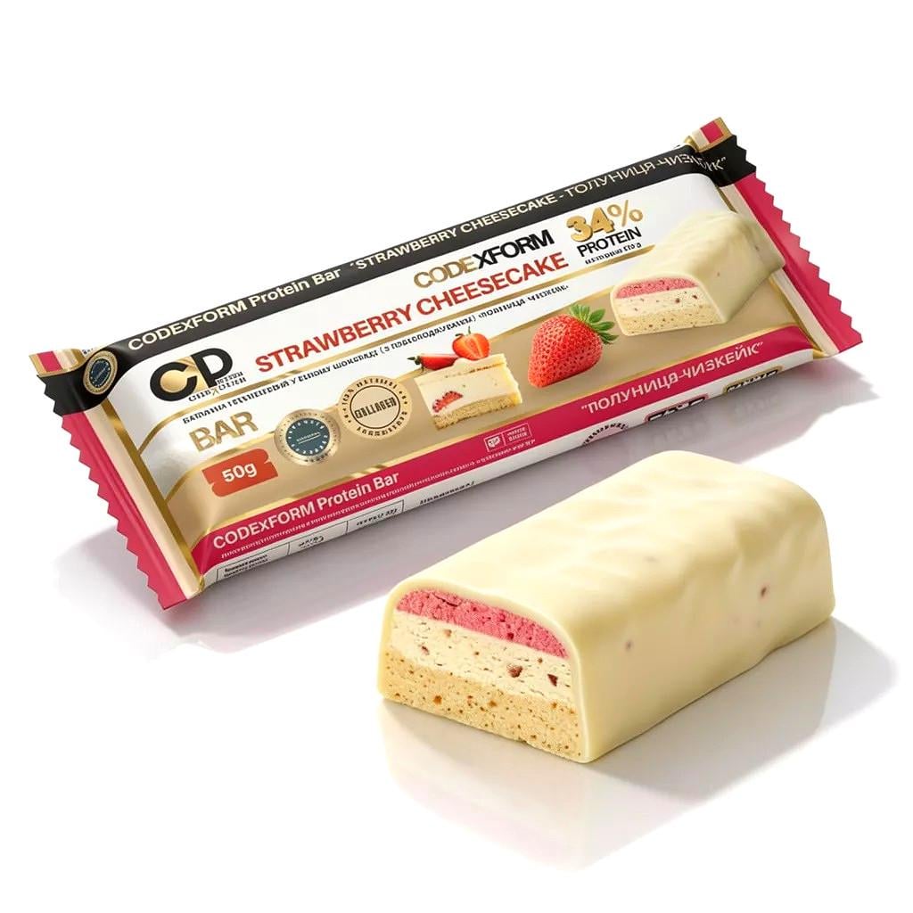 Протеиновый батончик CODExFORM Strawberry Cheesecake без сахара 34% протеина (2970435067) Протеиновый батончик CODExFORM Strawberry Cheesecake без сахара 34% протеина (2970435067)