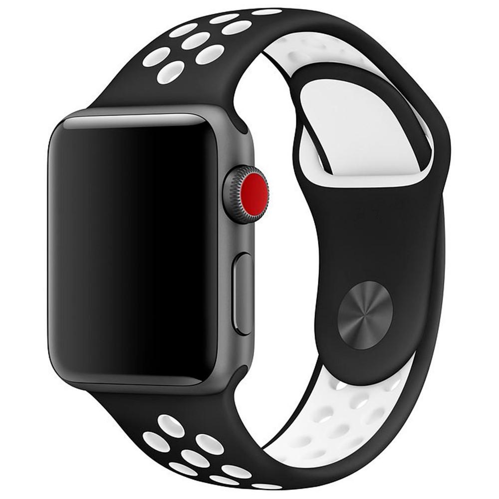 Ремінець силіконовий з перфорацією для Apple Watch 38/40/41 mm Series SE/7/6/5/4/3/2/1 Чорно-білий - фото 1