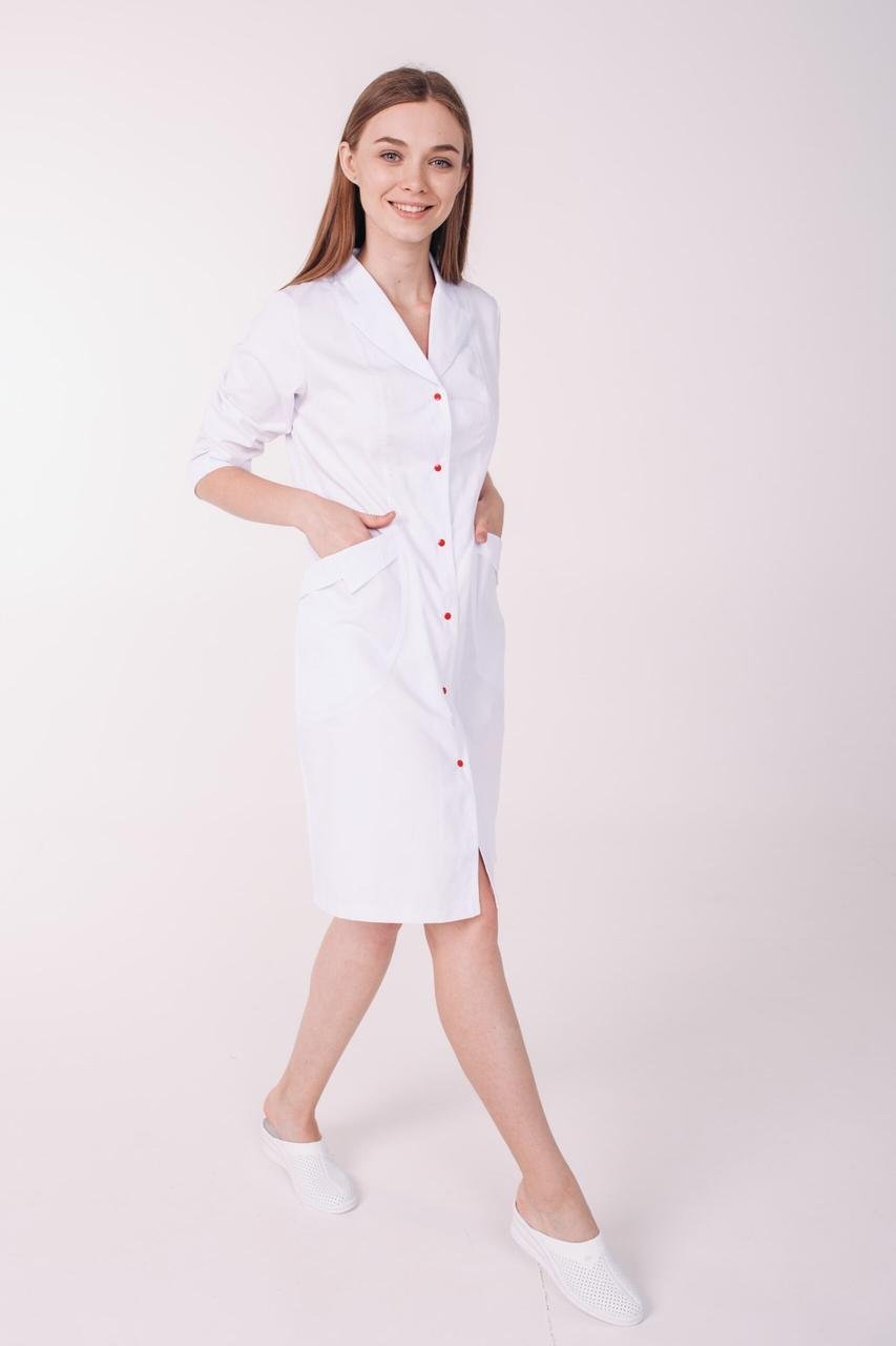 Халат TopLine Арізона рукав 3/4 кнопка р. 42 Білий/Червоний (12820-(42)б.-черв.кн.) - фото 2 Халат TopLine Арізона рукав 3/4 кнопка р. 42 Білий/Червоний (12820-(42)б.-черв.кн.) - фото 2