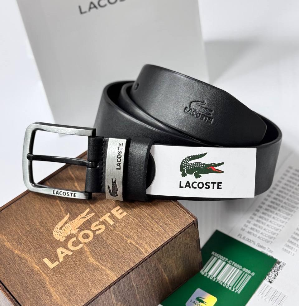 Ремінь чоловічий Lacoste шкіряний брендовий Чорний (987 PTR)