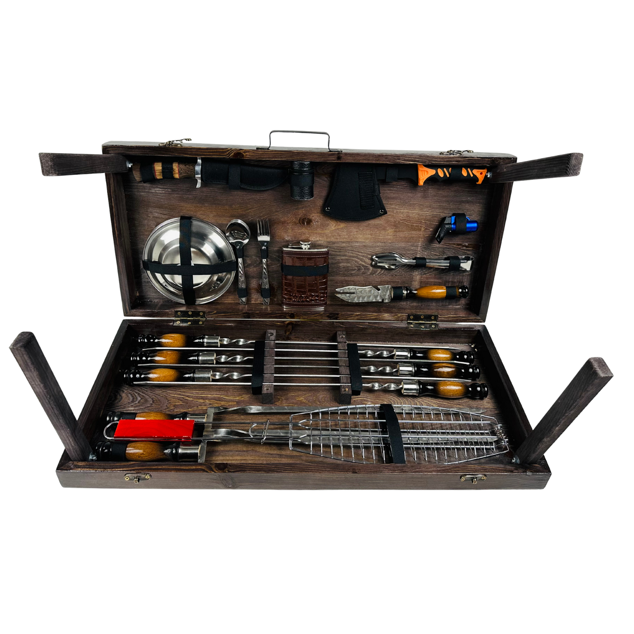 Набор шампуров с деревянными ручками для барбекю Шашлычник LUX в подарочном ящике