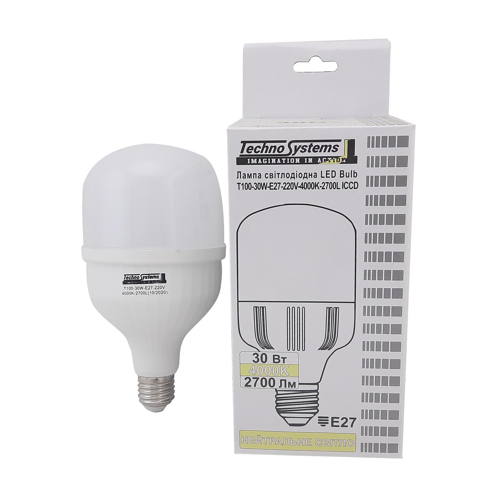 Лампа светодиодная TechnoSystems LED Bulb T100 30Вт E27 4000К 2700Лм ICCD TNSy5000259_ - фото 5