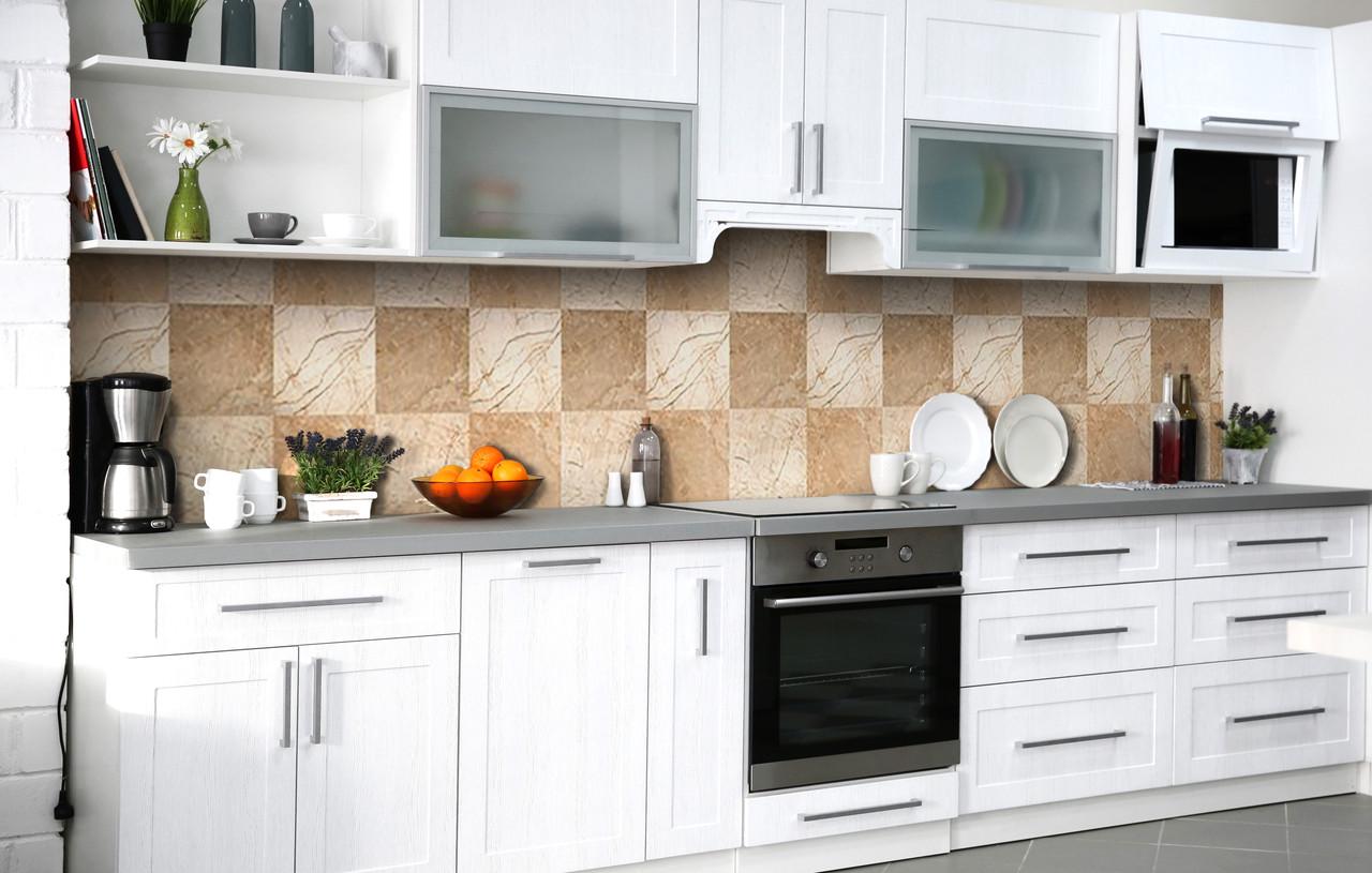 Кухонный фартук Бежевая клетка Квадраты виниловый самоклеющийся 600х3000 мм Бежевый