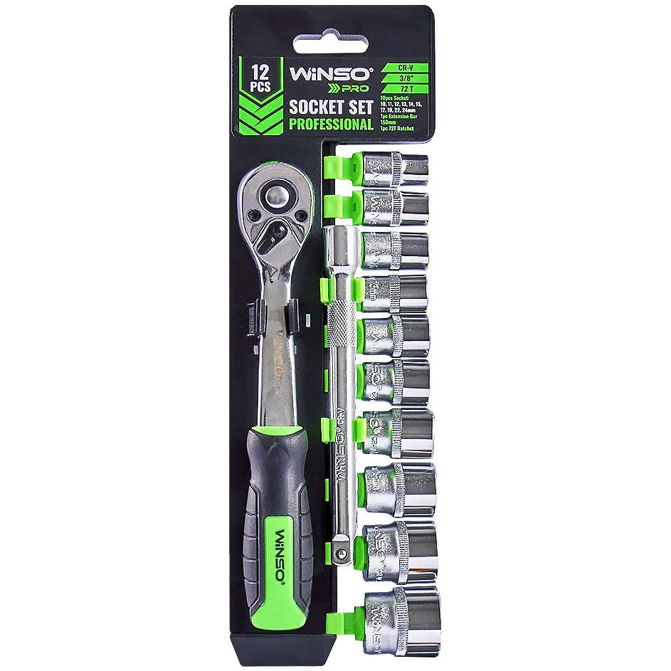 Набір головок WINSO CrV 3/8" з тріскачкою 12 од. (908012)