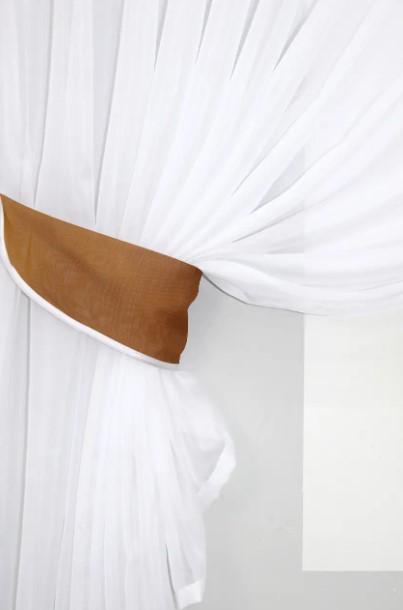 Шторы на кухню тюль/ламбрекен шифон 200х170 см Коричневый/Белый (062к) - фото 5