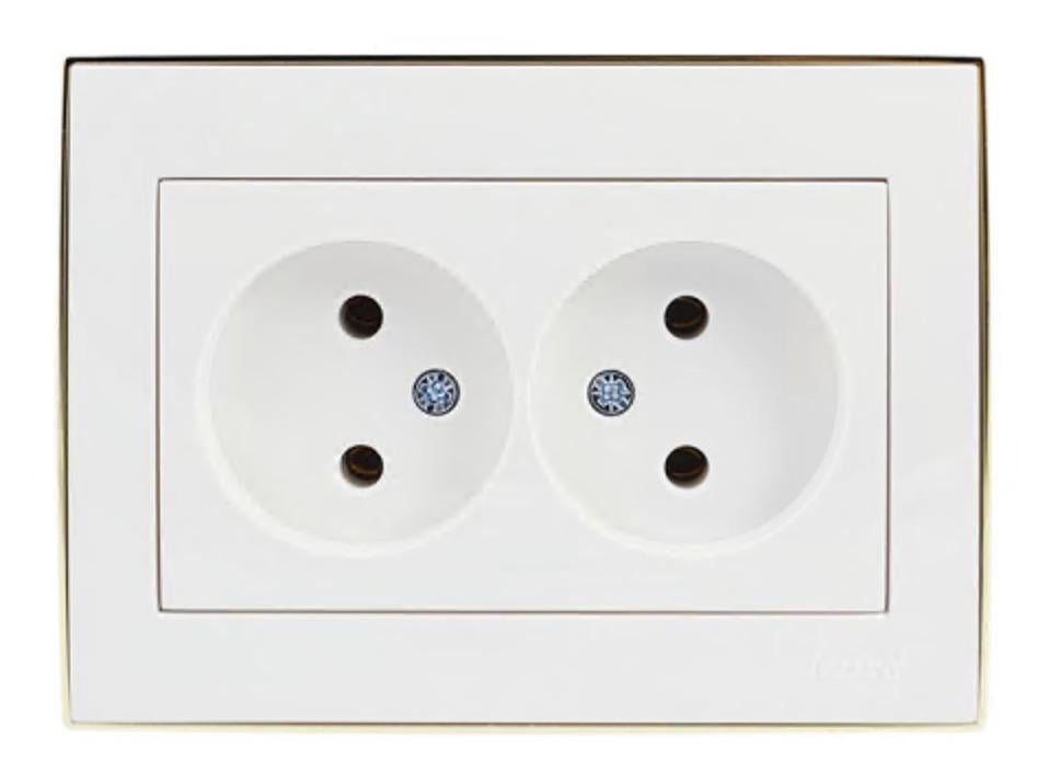 Розетка двомісна Lezard Rain без заземлення з боковою вставкою Золотий/Білий (00000004875)