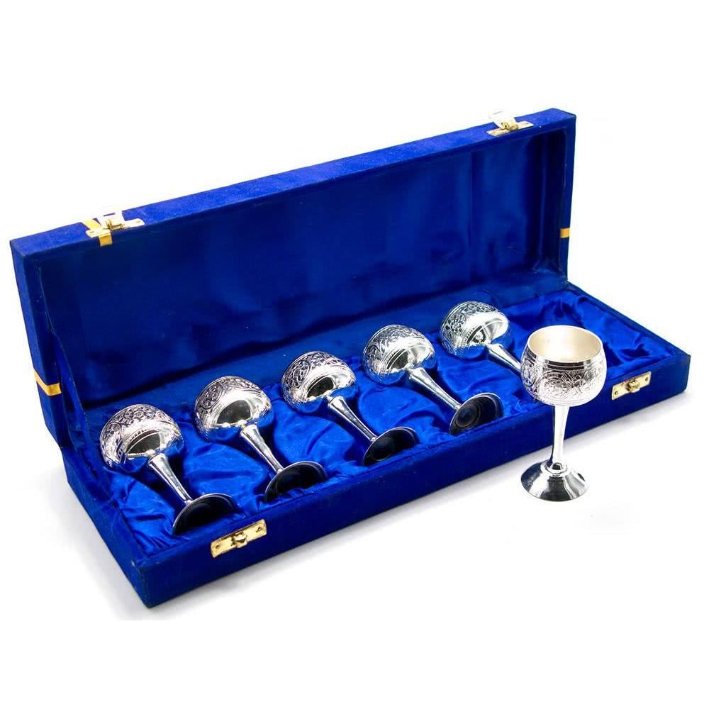 Рюмки бронзовые 9 cм 34,3х12,5х5,5 cм 6 шт. Посеребренный (25443)