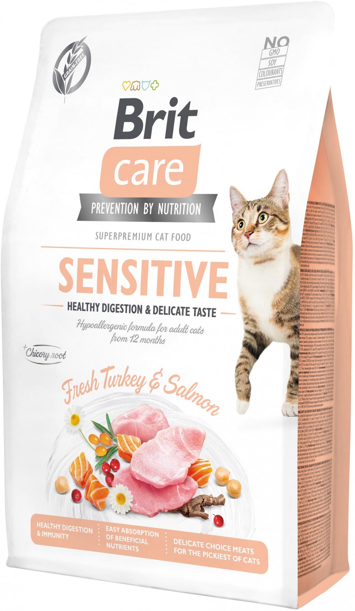 Сухой корм для привередливых кошек Brit Care Cat GF Sensitive Digestion & Delicate Taste с Индейкой и Лососем 2 кг (8595602540709)