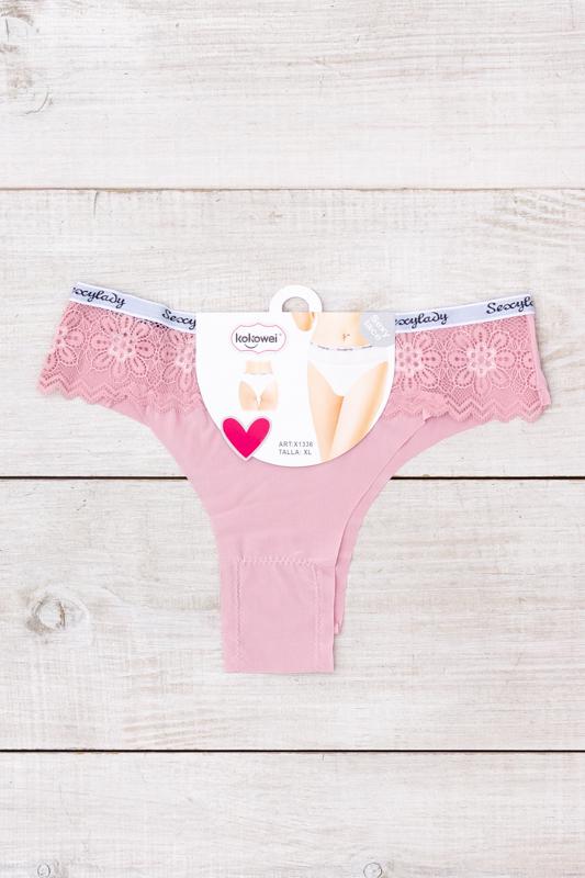 Труси-стринги жіночі з мереживом Носи Своє XL Пудровий (15982)