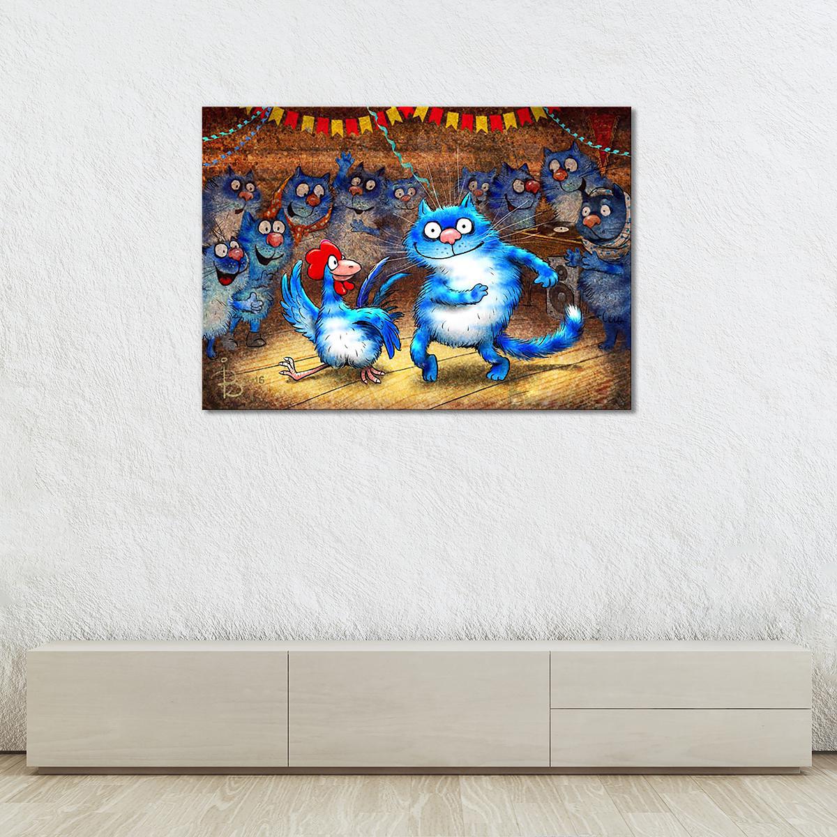 Модульная картина Кот и Петух зажигают в клубе 1 модуль 80x120 см