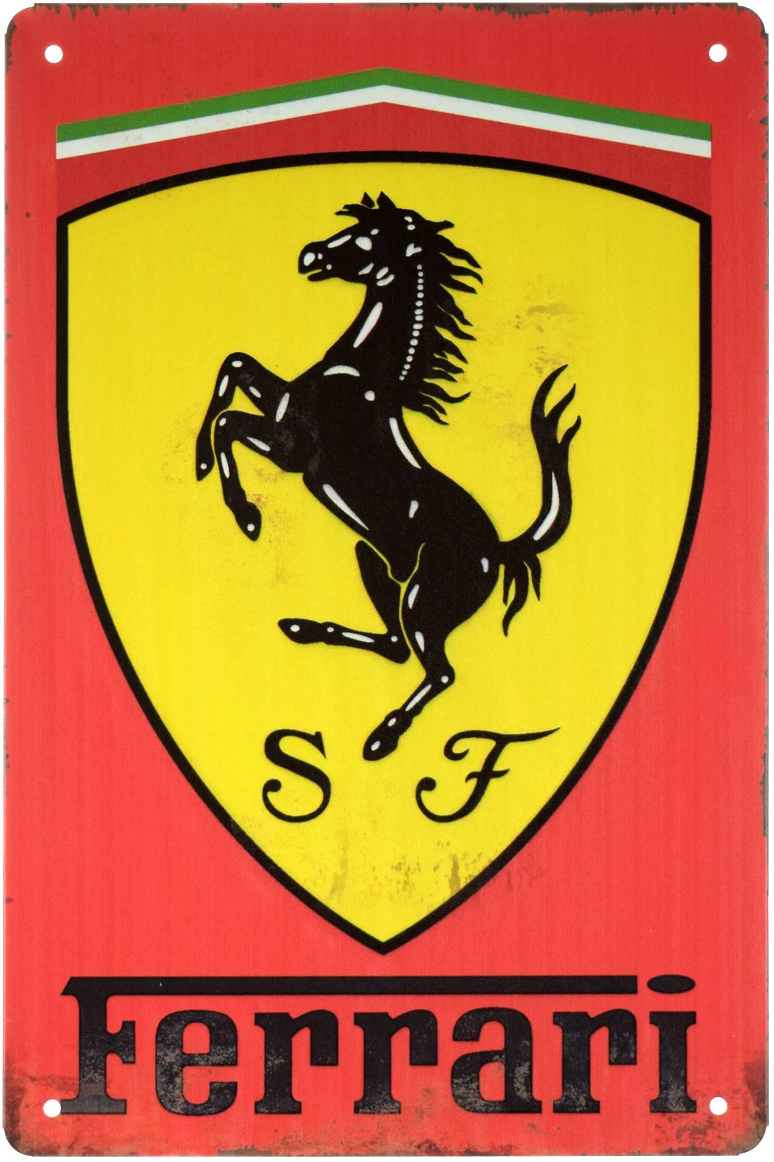 Табличка металлическая Ferrari Красный Фон 20x30 см