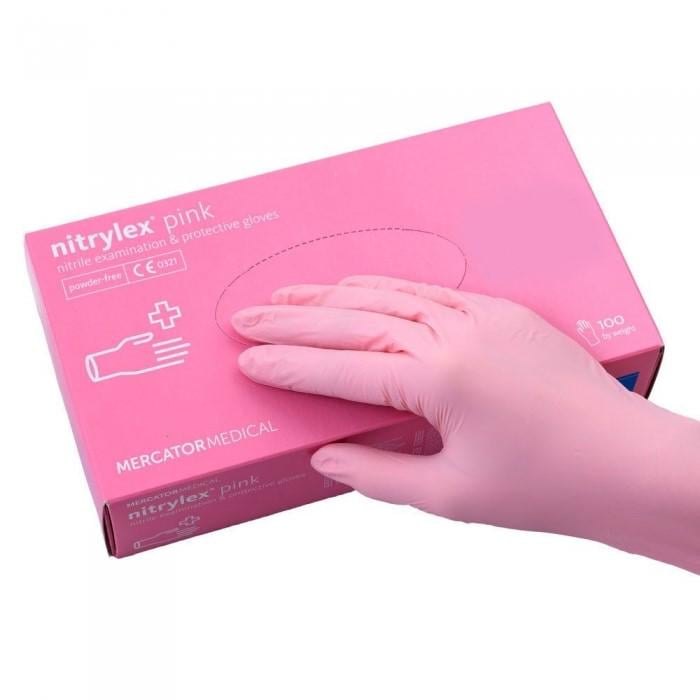 Рукавички Mercator Nitrylex Pink нітрилові без пудри текстуровані 4,1 г 100 шт. M Рожевий (28307492)
