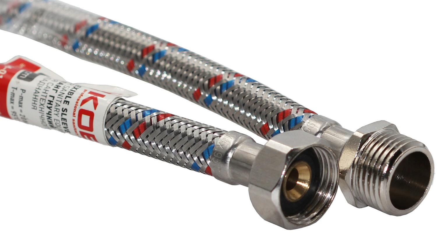 Подвод гибкий KOER шланг 1/2" L1800 мм гайка-штуцер нержавеющая оплетка (KR0270) Подвод гибкий KOER шланг 1/2" L1800 мм гайка-штуцер нержавеющая оплетка (KR0270)