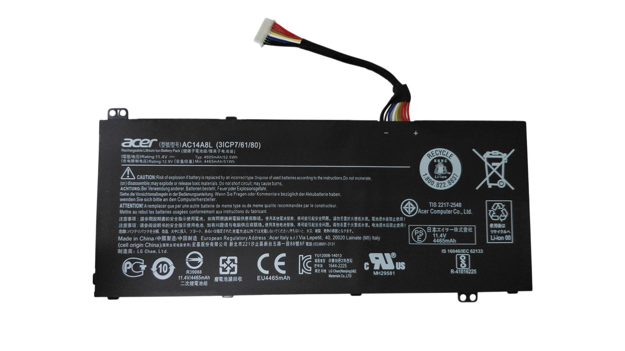 Аккумулятор для ноутбука Acer AC14A8L Aspire VN7-571G 11,4V 4465 mAh Black