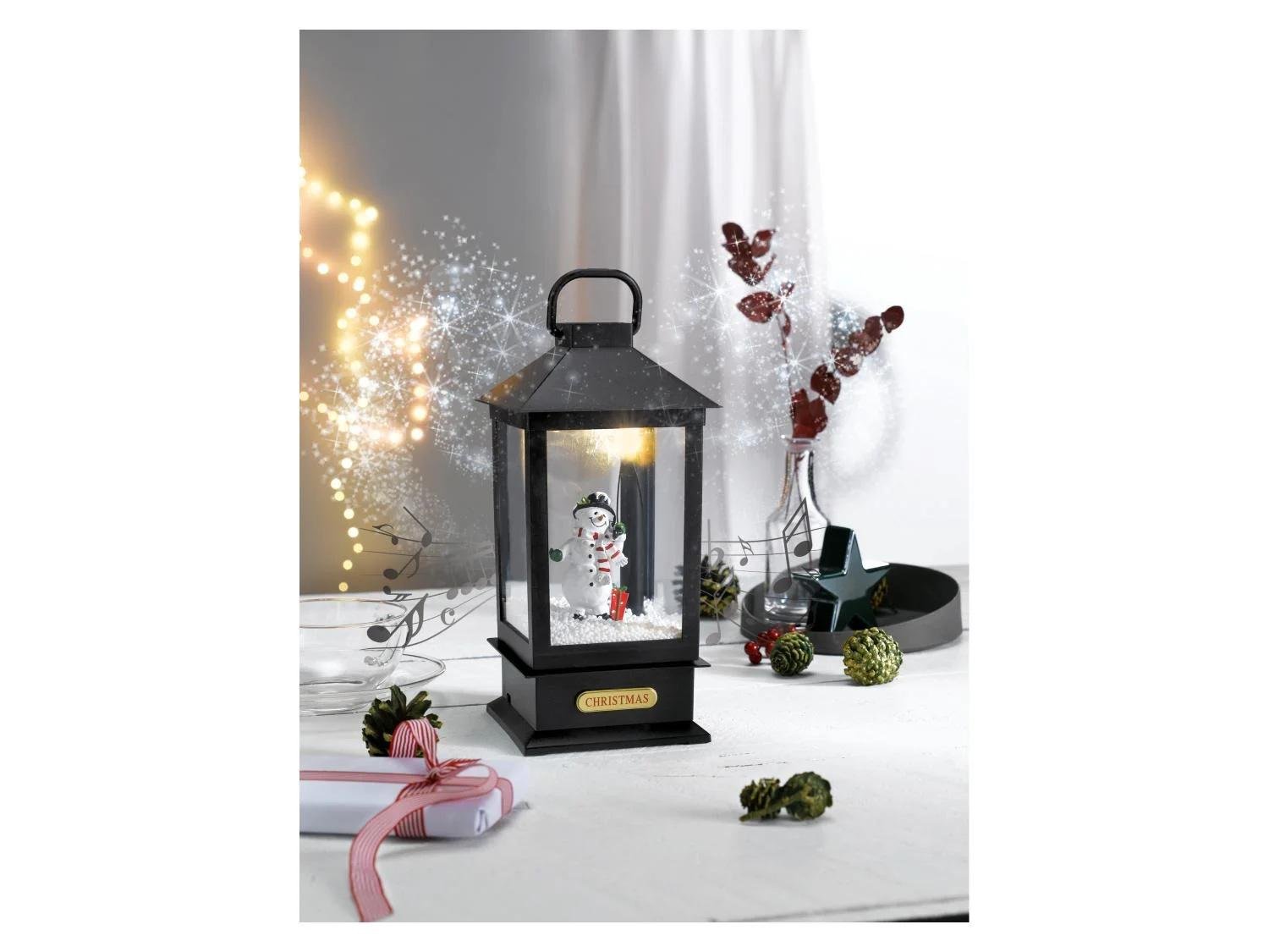 Новогодний фонарь Livarno Home Снеговик с музыкой и снегом 30 см (P1-00313) - фото 5