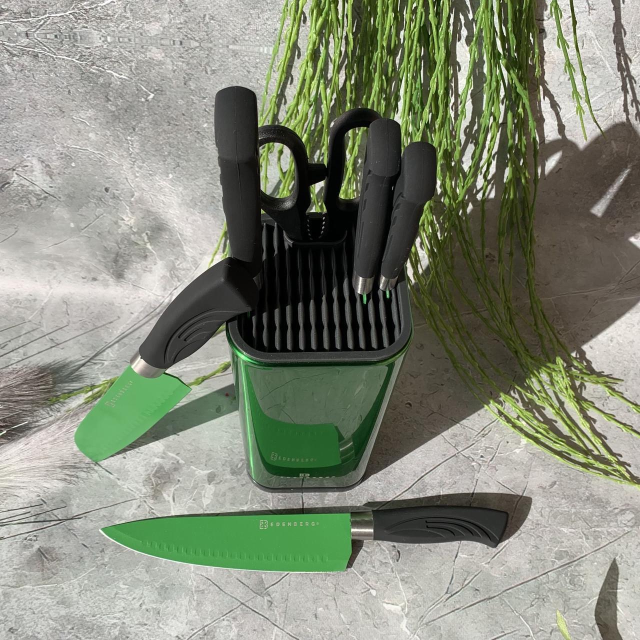 Набор кухонных ножей с подставкой Edenberg EB-11027 7 предметов антибактериальное покрытие Зеленый (2530555682) - фото 3 Набор кухонных ножей с подставкой Edenberg EB-11027 7 предметов антибактериальное покрытие Зеленый (2530555682) - фото 3