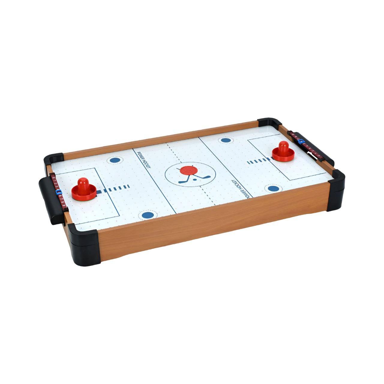 Настольная игра Аэрохоккей 2490 деревянный со счетчиком очков 2 шайбы на батарейках 66x36x7,5 см