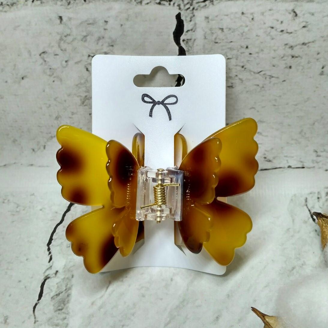 Краб для волос Бабочка двойные крылья заколка зажим 8х5 см Коричневый (31618-1) - фото 1