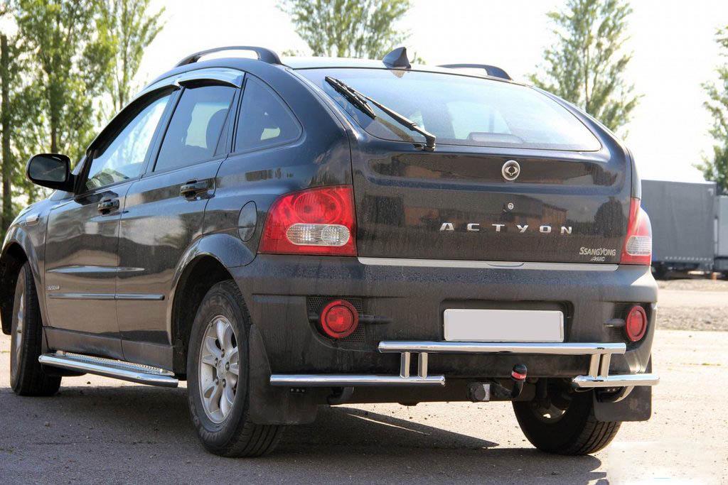 Задняя защита AK005-2 CAN для SsangYong Action 2006- гг. нержавеющая сталь Хром