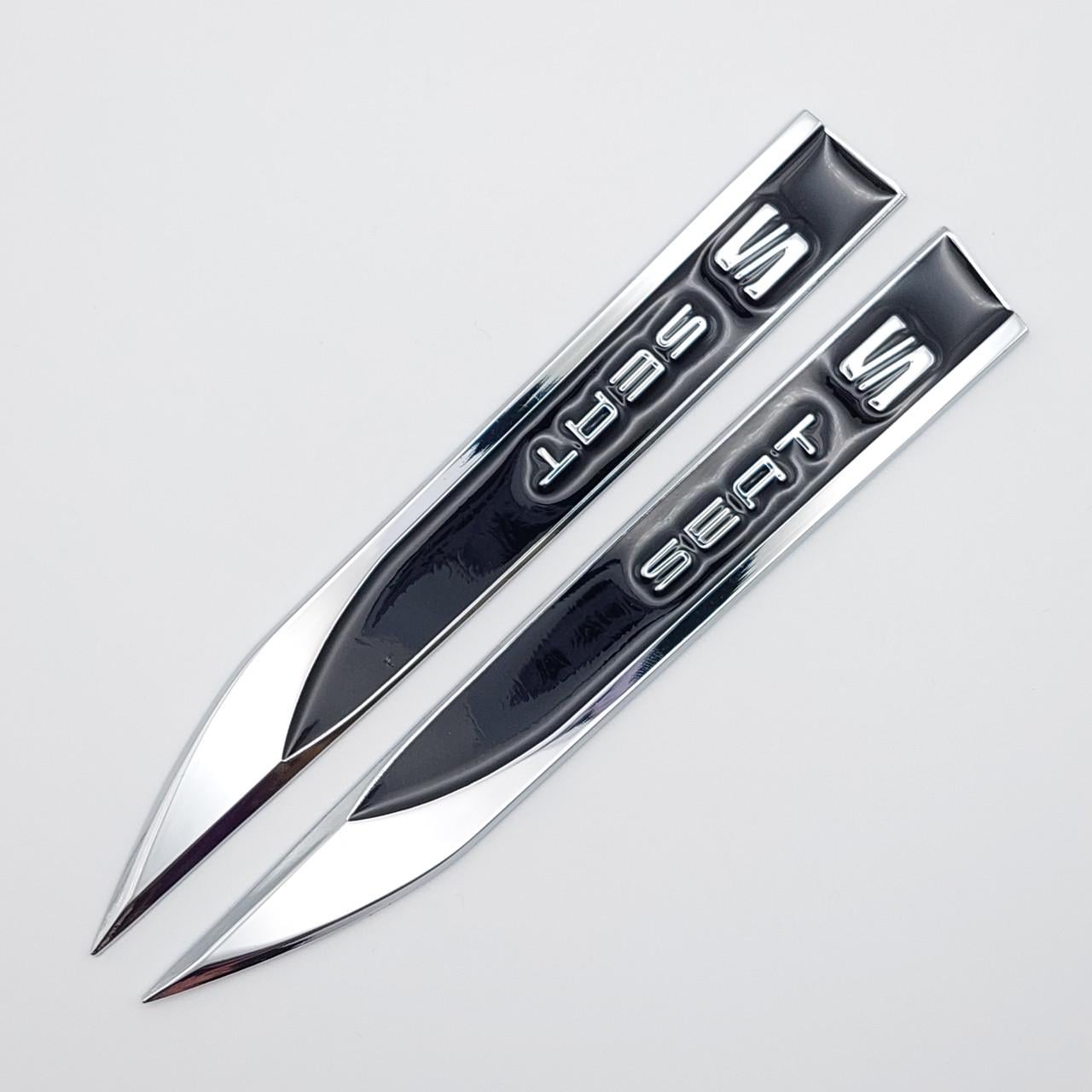 Эмблема на крылья Seat 15х1,8 см Хром/Черный глянцевый (1783496272)
