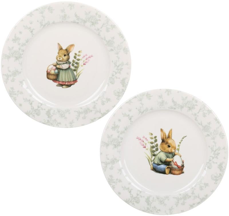Набор фарфоровых тарелок Floral Green Пасхальный Кролик 6 шт. 19 см