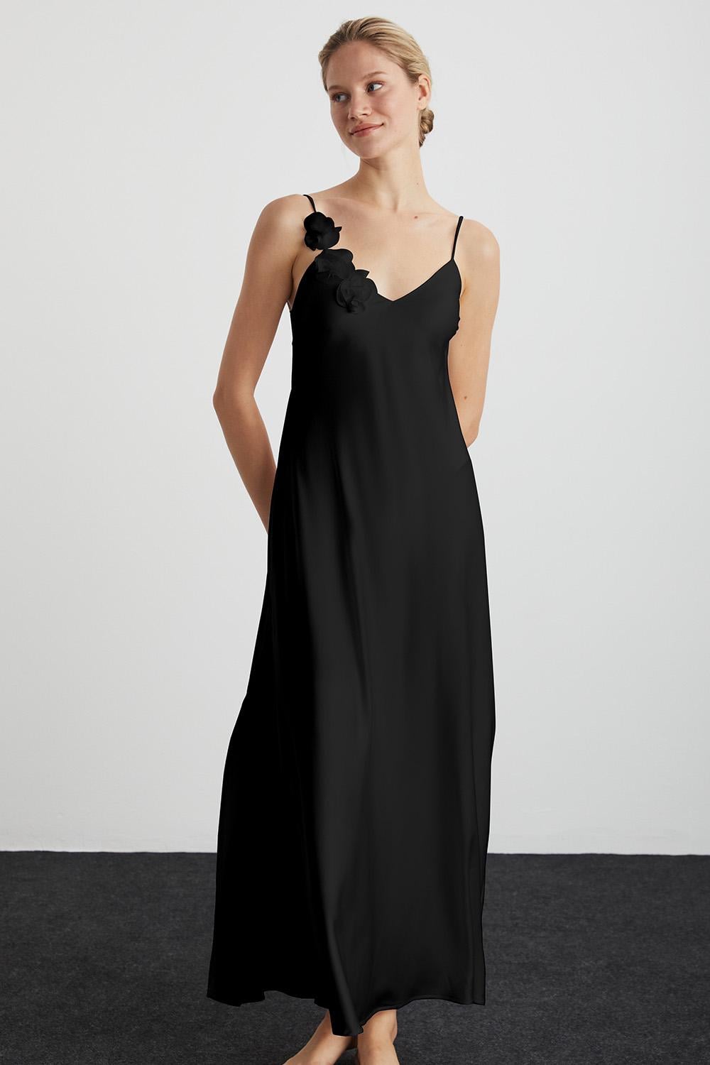 Ночная рубашка длинная Kom Розе р. 40 Черный (8682919225679)