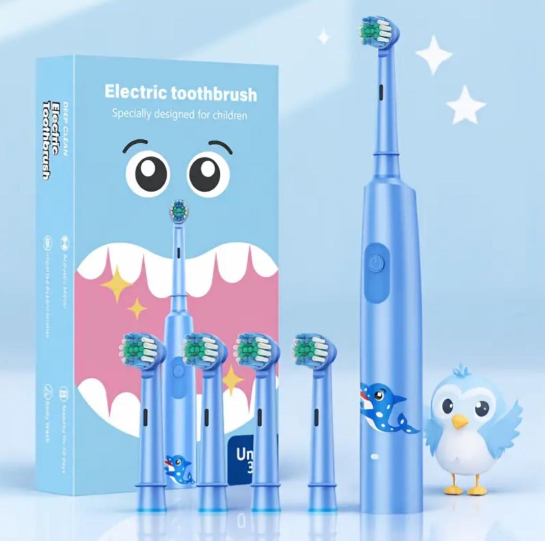 Дитяча електрична зубна щітка з 4 насадками/3 режимами/Type-C зарядкою/водонепроникна Синій - фото 2 Дитяча електрична зубна щітка з 4 насадками/3 режимами/Type-C зарядкою/водонепроникна Синій - фото 2