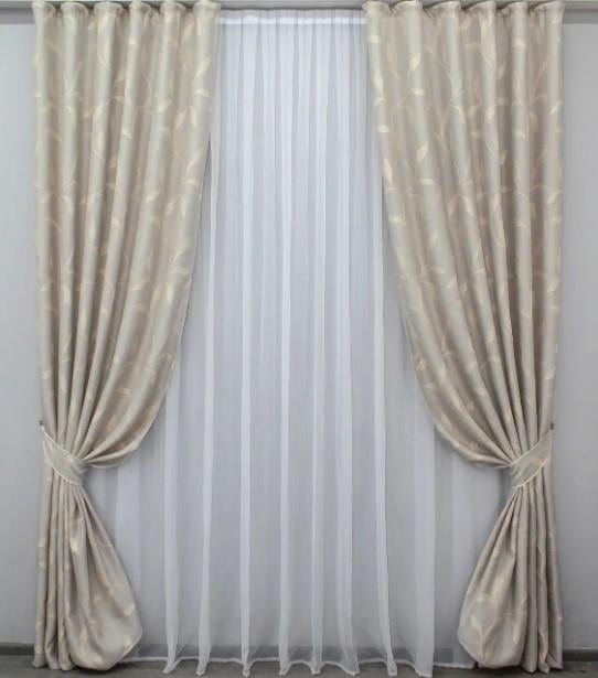 Комплект штор с подвязками Корона Мария лен/блекаут/рогожка 1,5х2,7 м 2 шт. Светло-серый (669ш)