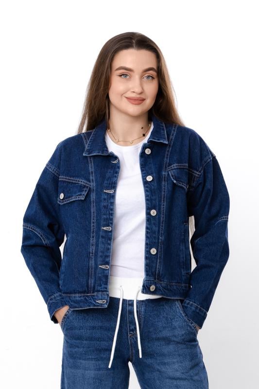 Куртка жіноча джинсова оверсайз з декоративними швами Носи Своє р. 40 Темно-синій (18148)