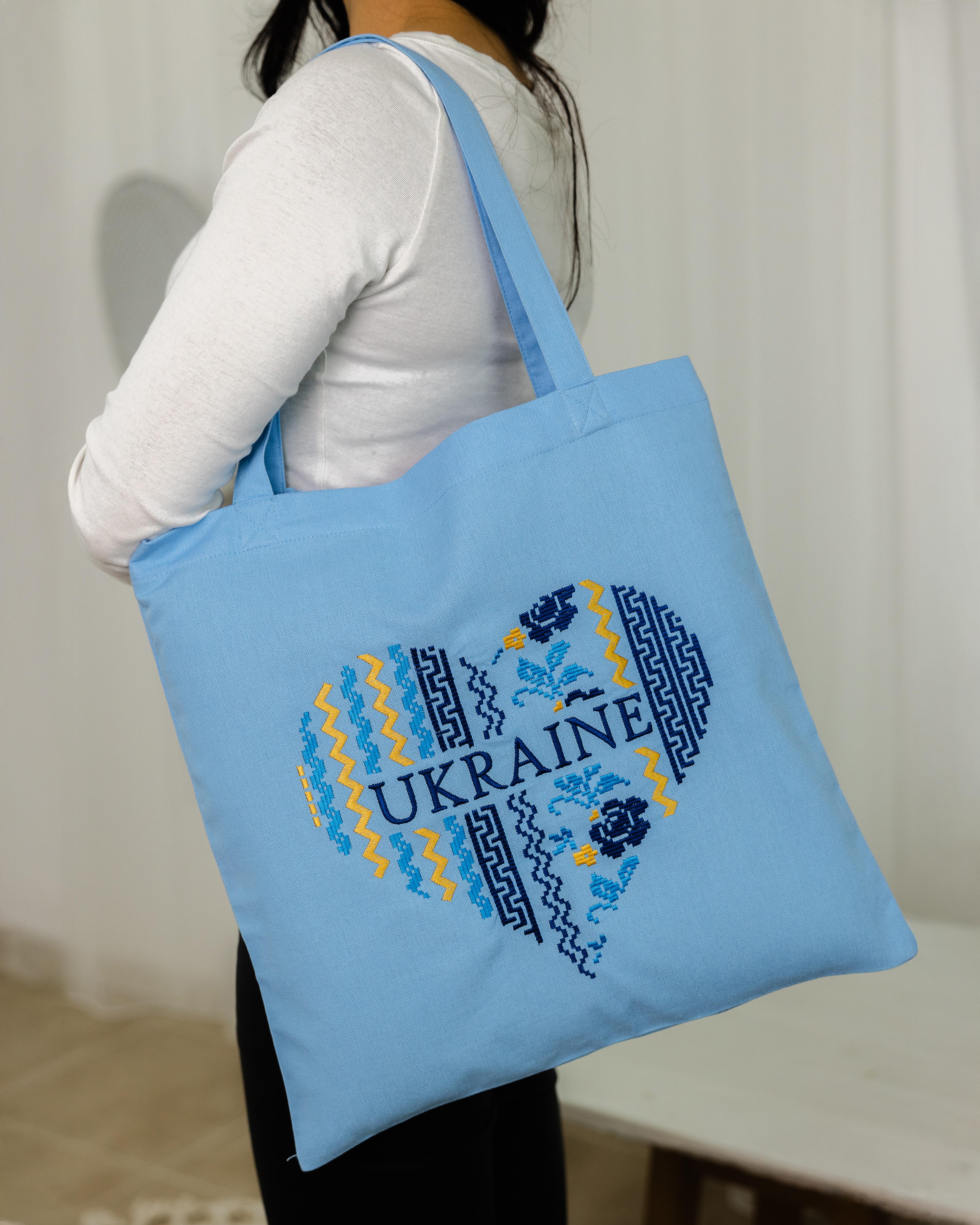 Шопер с вышивкой Сердце Украины Голубой (0002370)