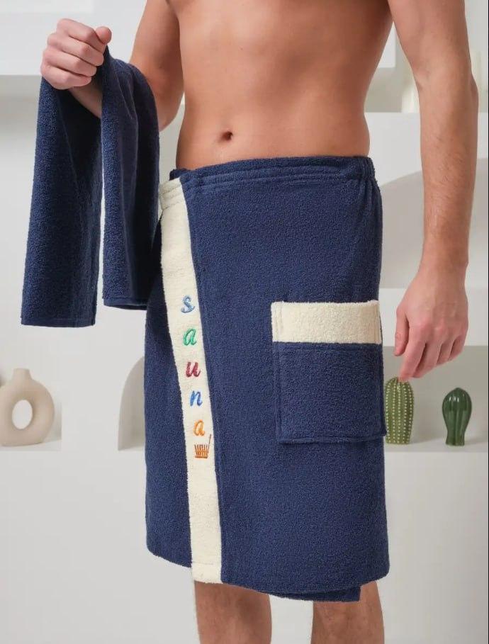 Набор полотенец мужских для сауны Махра Синий (2226882006) - фото 3 Набор полотенец мужских для сауны Махра Синий (2226882006) - фото 3