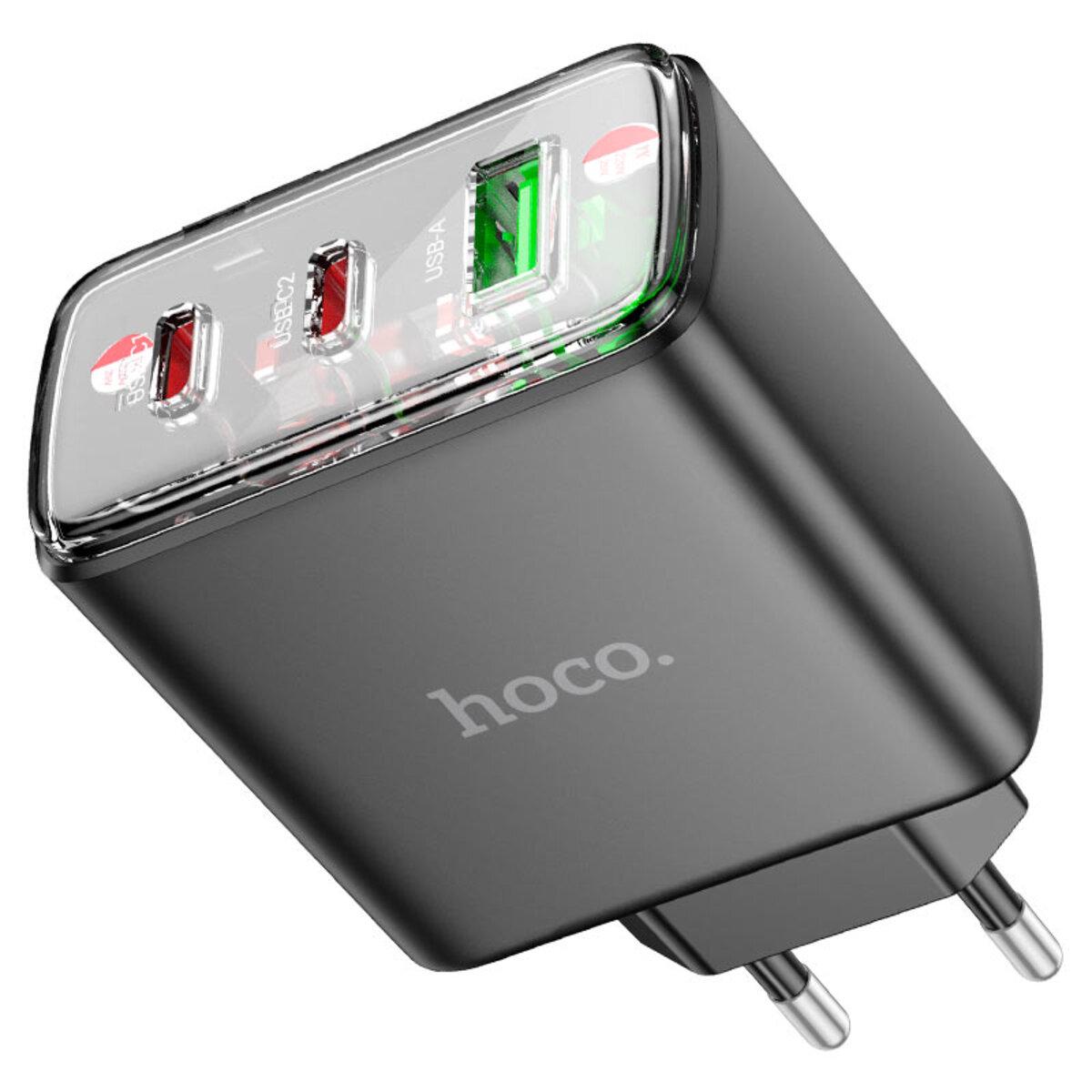Зарядное устройство Hoco CS44A Smart PD65W 2xType-C 1xUSB charger EU Black (6942007620864)