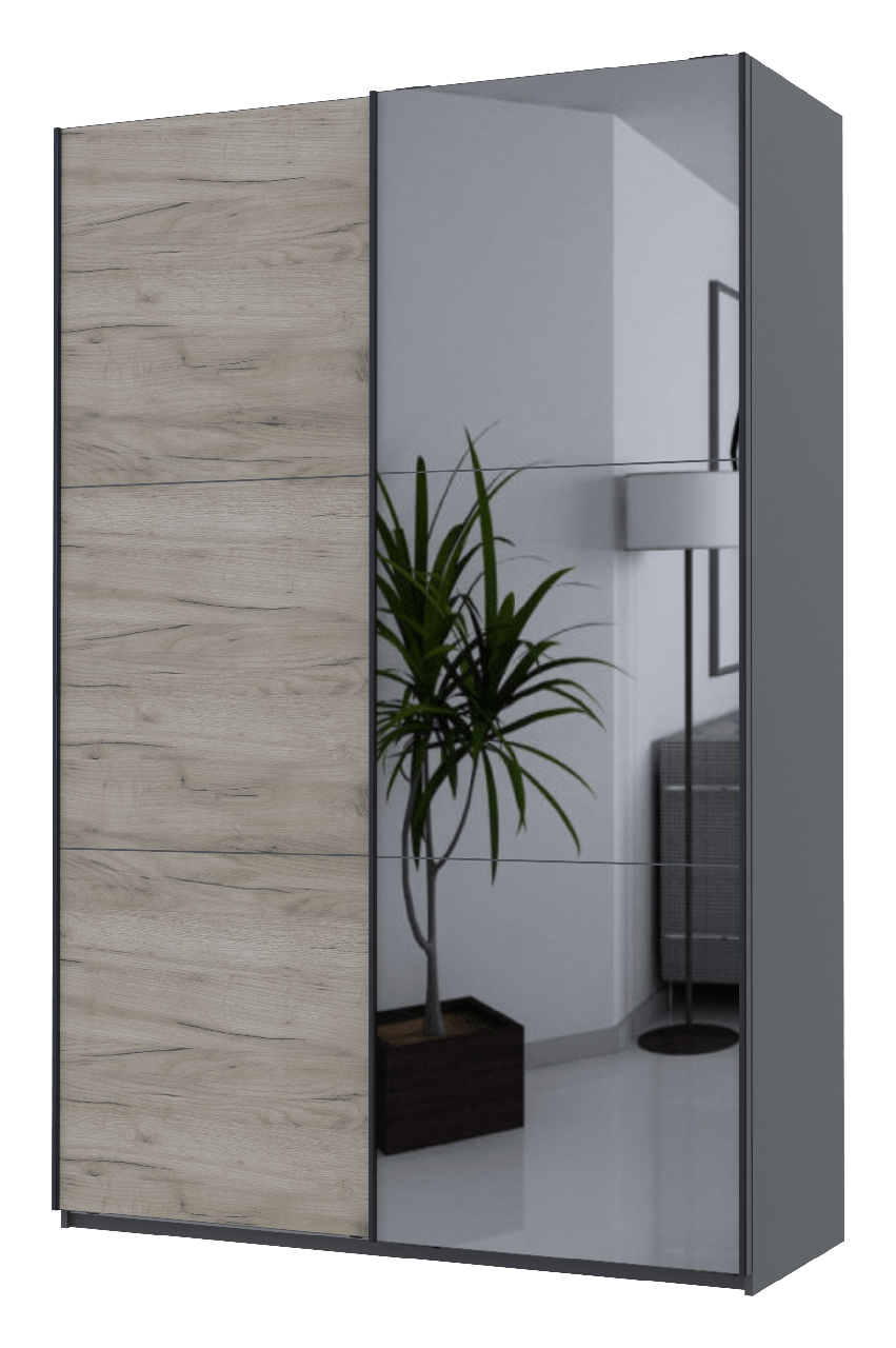 Шкаф-купе Doros G-Caiser 1 ДСП/1 зеркало/3 части 160х60х240 см Графитовый/Дуб Крафт/Серый (42005023)