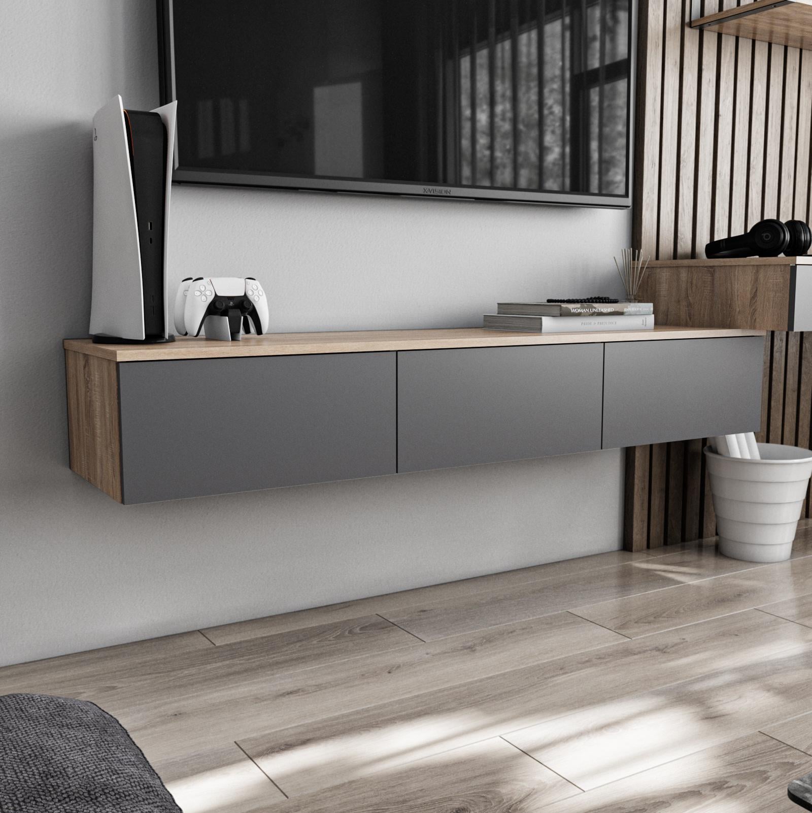 Тумба під телевізор підвісна 1500x242x360 мм Дуб сонома/Антрацитовий (mt-221-sn-an)
