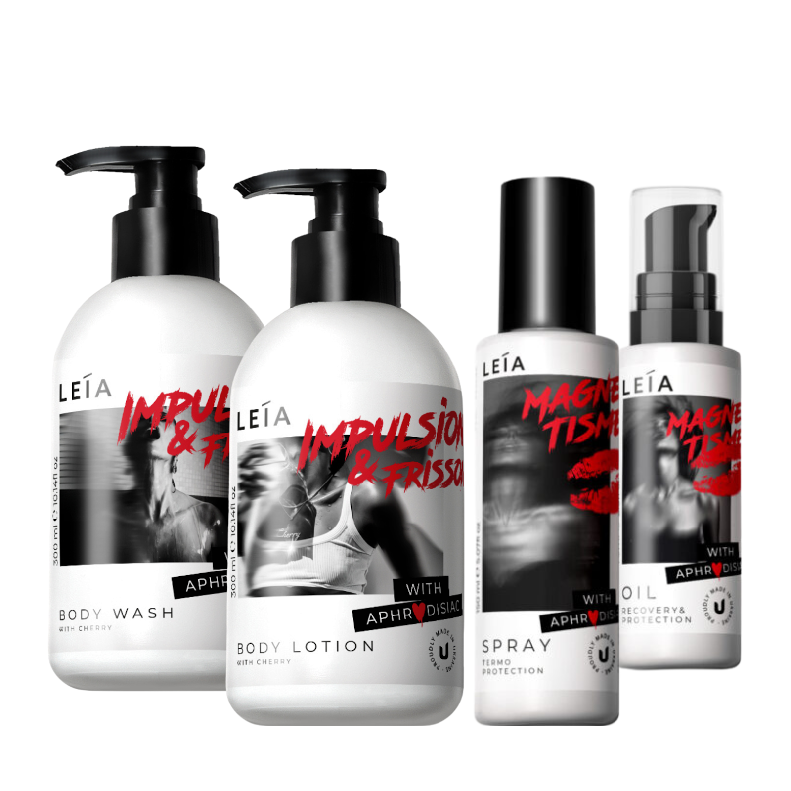 Набір догляду за волоссям та тілом Leia SET 11 гель 300 мл/лосьйон 300 мл/спрей 150 мл/олія 70 мл