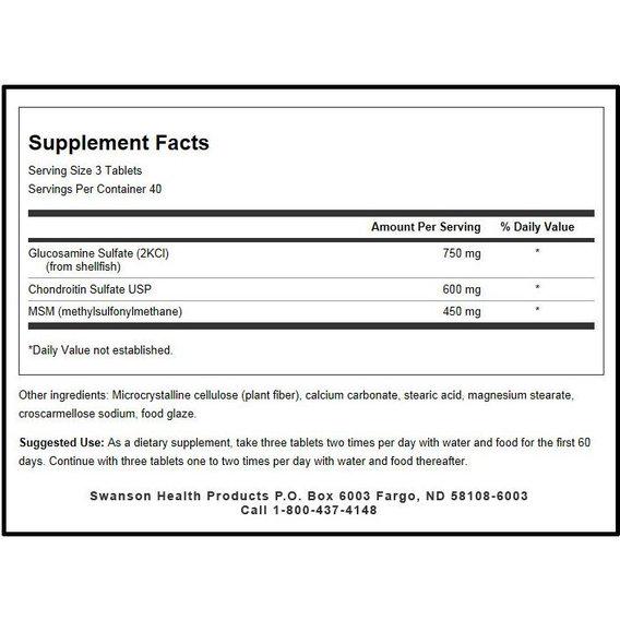 Препарат для суставов и связок Swanson Glucosamine Chondroitin & MSM 250/200/150 мг 120 Tabs (SWA-11009) - фото 2