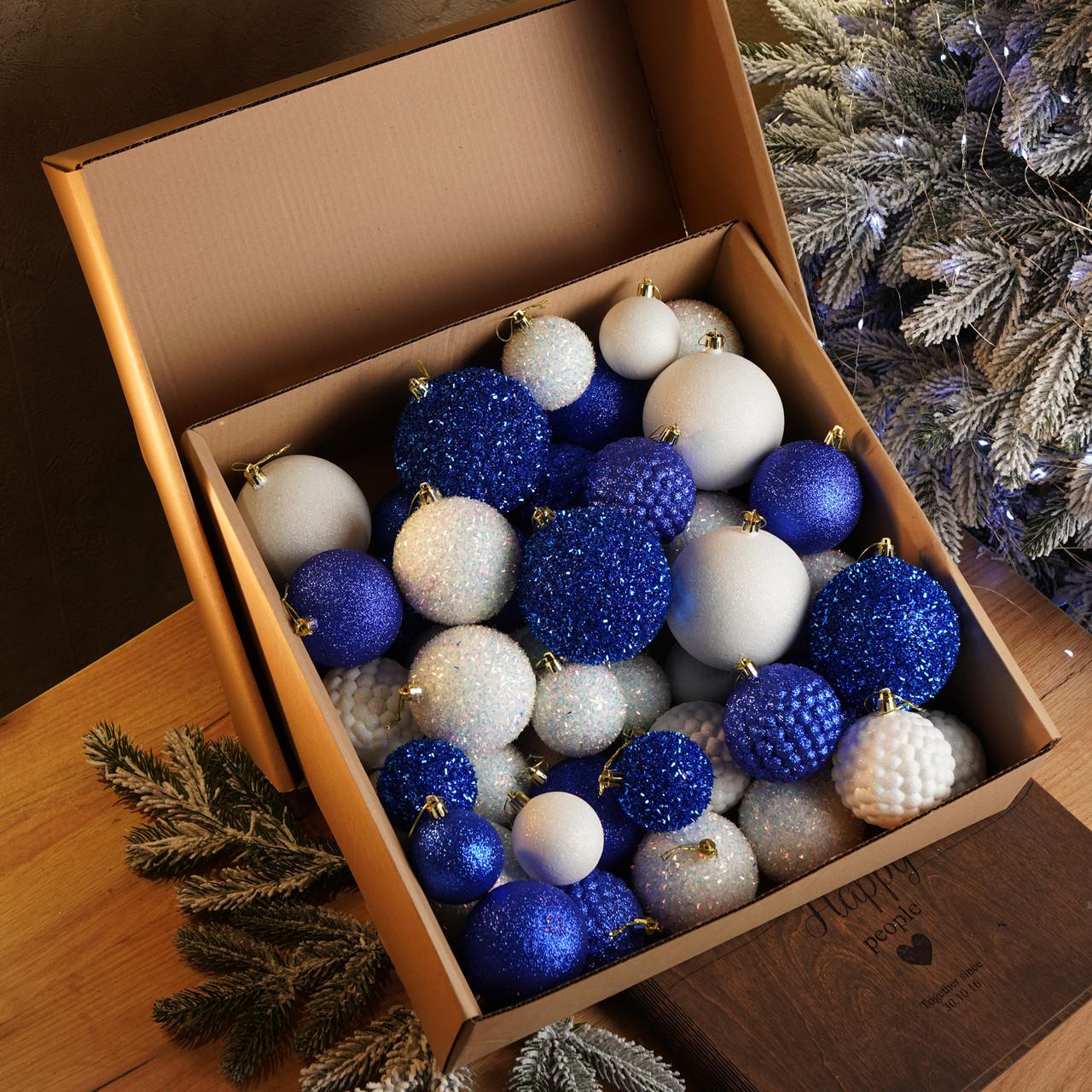 Набор новогодних шаров Блеск 40 шт. Синий - фото 1