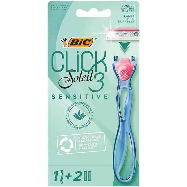 Станок для бритья женский BIC Miss Soleil Click Sensitive с 2 сменными картриджами (02799)