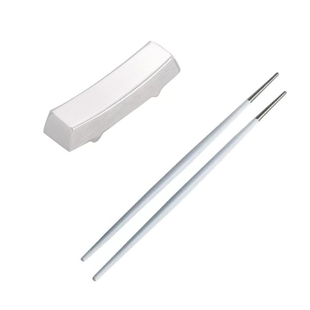 Комплект из прямоугольной подставки и палочек для суши REMY-DECOR с белой ручкой Серебряный