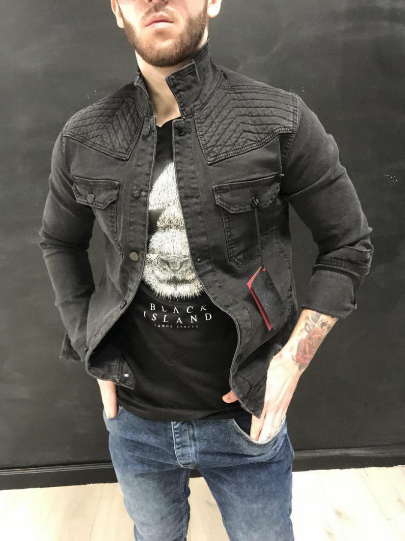 Куртка джинсовая череп из страз 4-011 S Черный (899)