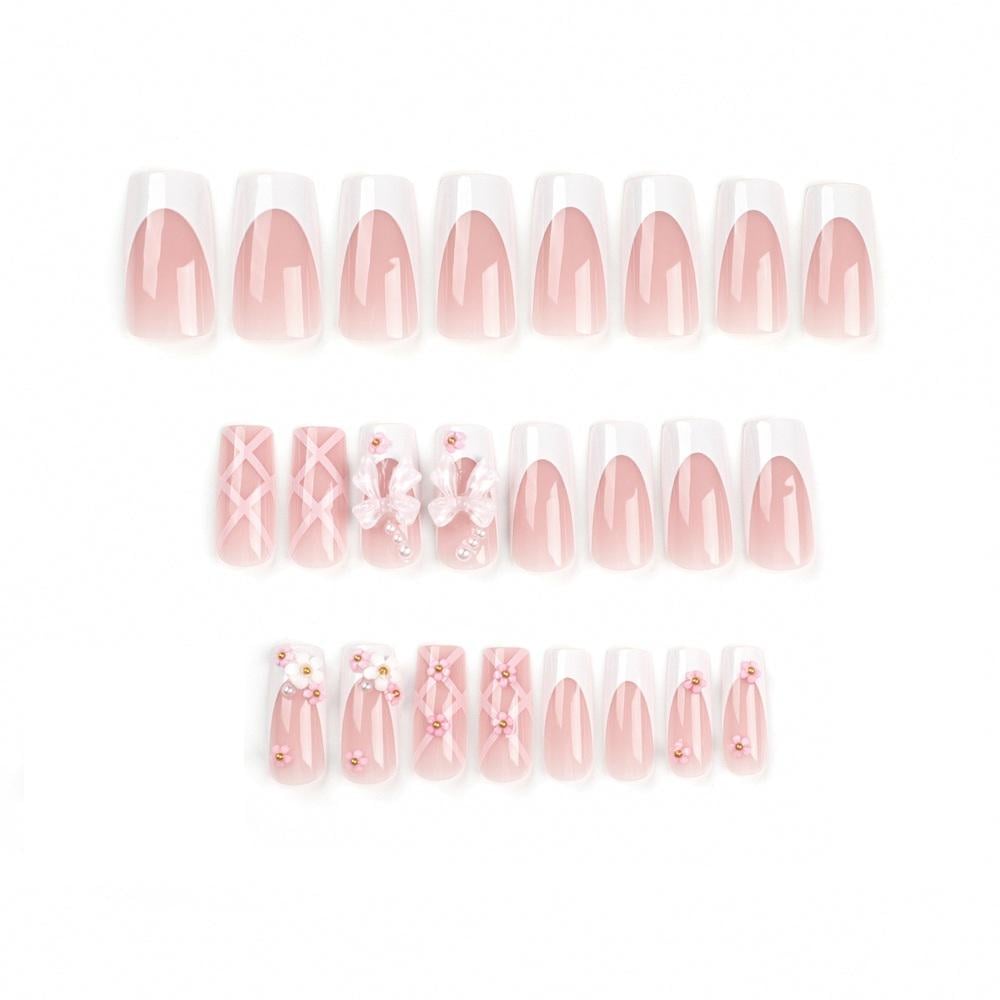 Багаторазові накладні нігті з дизайном і клеєм, експрес-манікюр без лампи набір 24 шт U9624