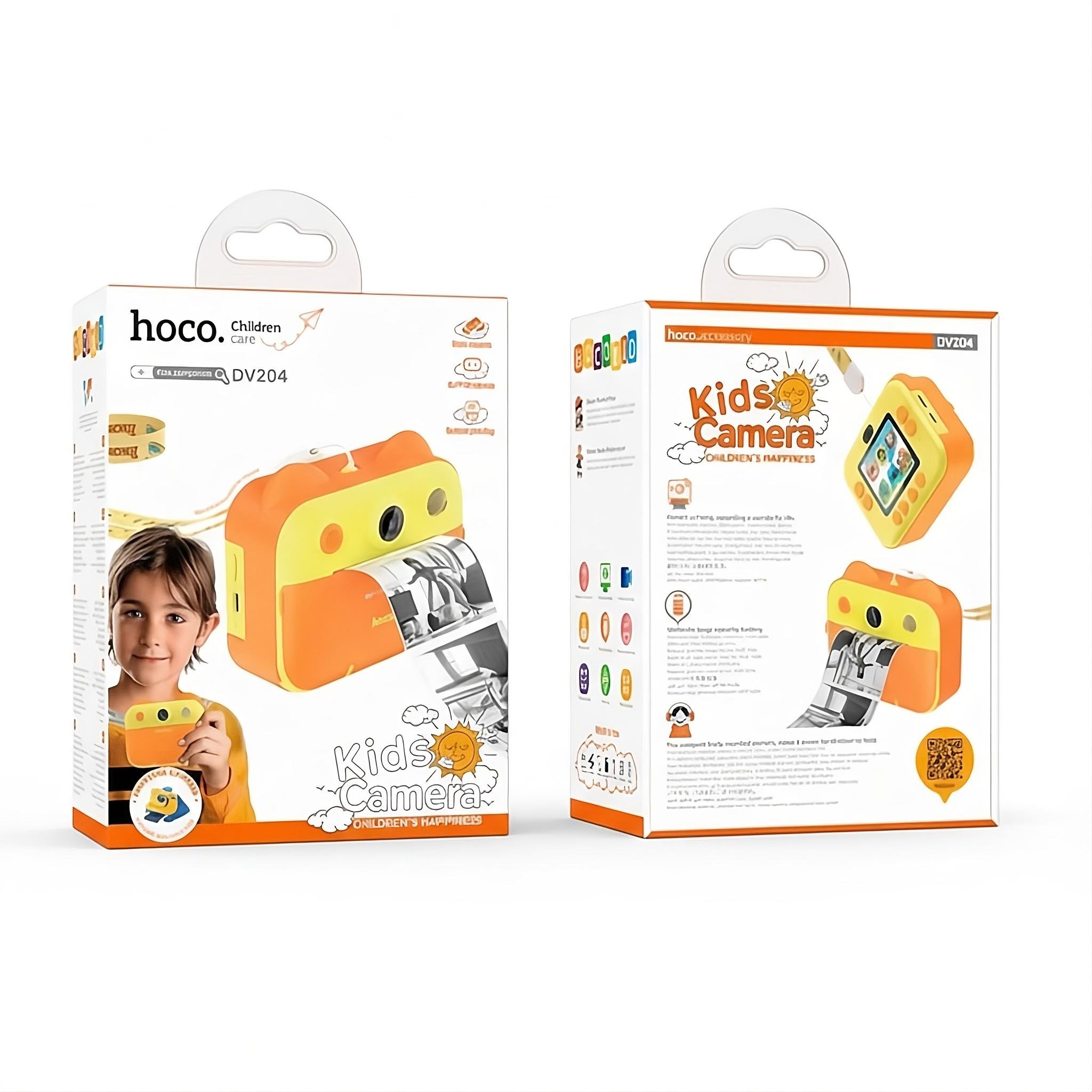 Электронный фотоаппарат детский Hoco DV204 с двумя объективами и мгновенной печатью 2.4" IPS Желто-оранжевый (30775182) - фото 2
