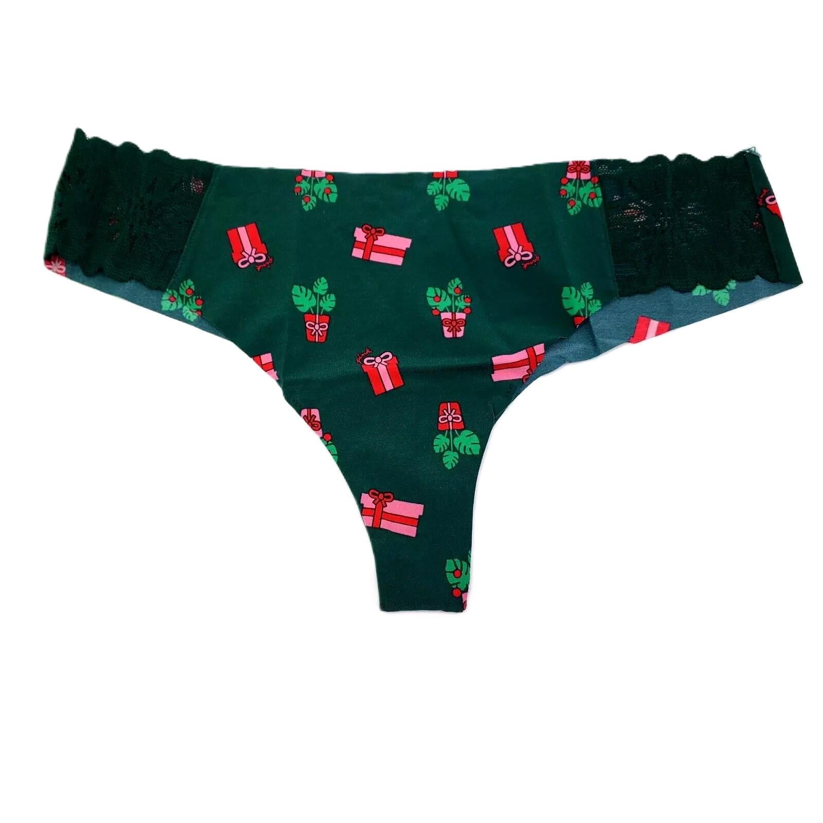 Трусики стринги Victoria's Secret Green Christmas Presents Thong Panty S Зеленый (26383489)