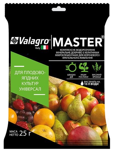 Удобрение комплексное минеральное универсальное для плодово-ягодных культур Valagro Master NPK 20.20.20 25 г
