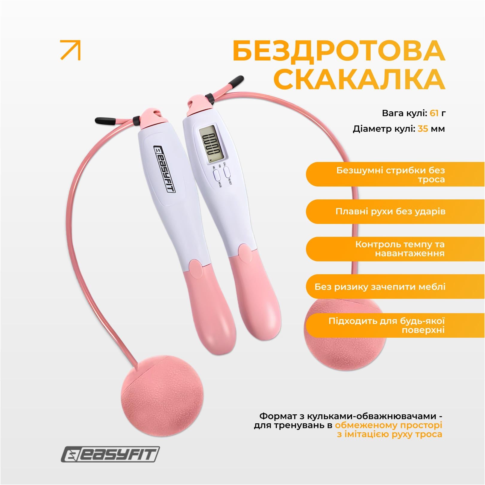 Скакалка для похудения EasyFit TwinRope 2,8 м Бело-розовый (EF-1909-WP) - фото 3