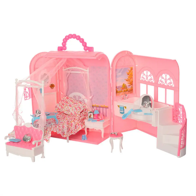 Кукольная мебель Gloria 9988 спальня и ванная комната в большом складном чемодане (783)
