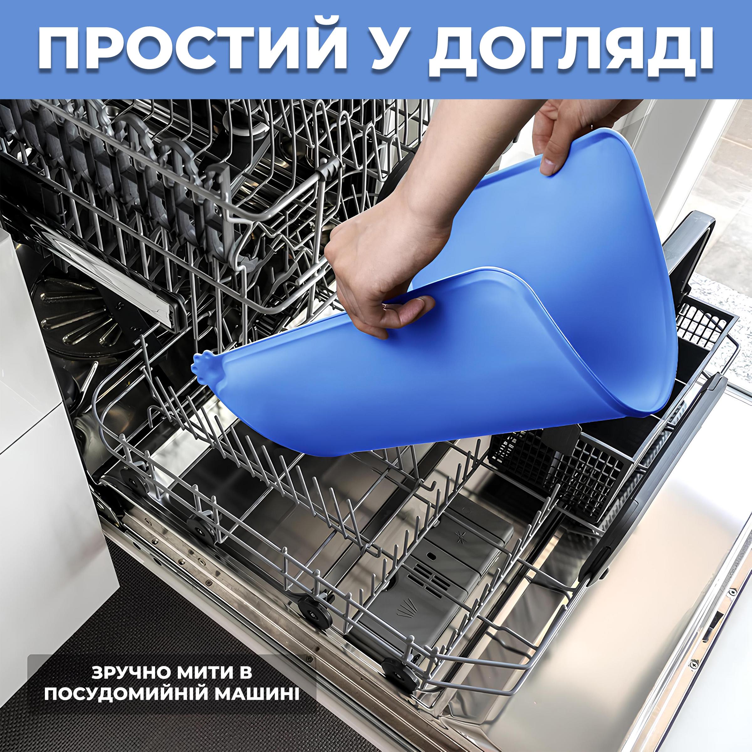 Килимок-підставка водонепроникний під миску Kayfovo DK-BE2 нескользящий силіконовий з приподнятими краями Синій (29169) - фото 6