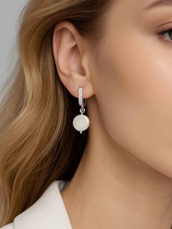 Сережки-підвіски з перламутром і фіанітами (5148)