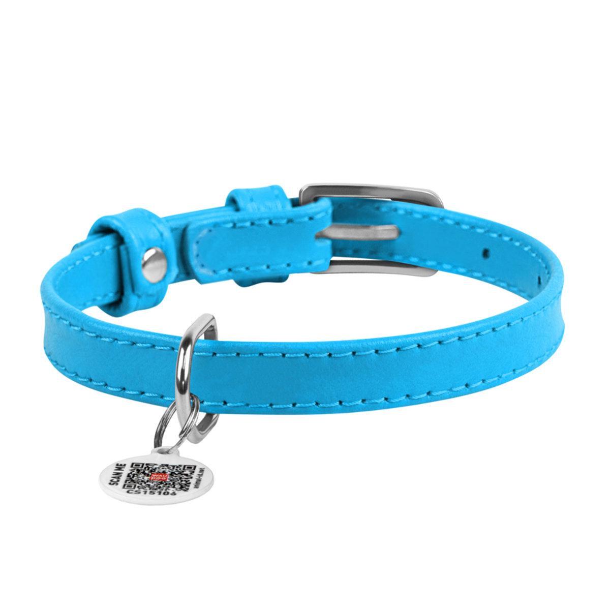 Ошейник для собак кожаный Waudog Glamour с QR паспортом S 15 мм х 27-36 см Голубой (32702 Col)