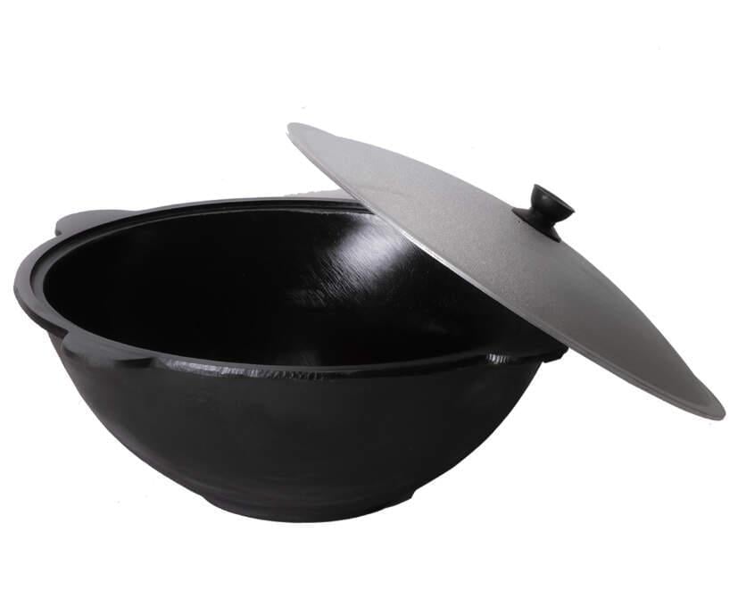 Казан наманганский Davr Metall чугунный с плоским дном с алюминиевой крышкой 6 л Черный (132-131-UZ06)